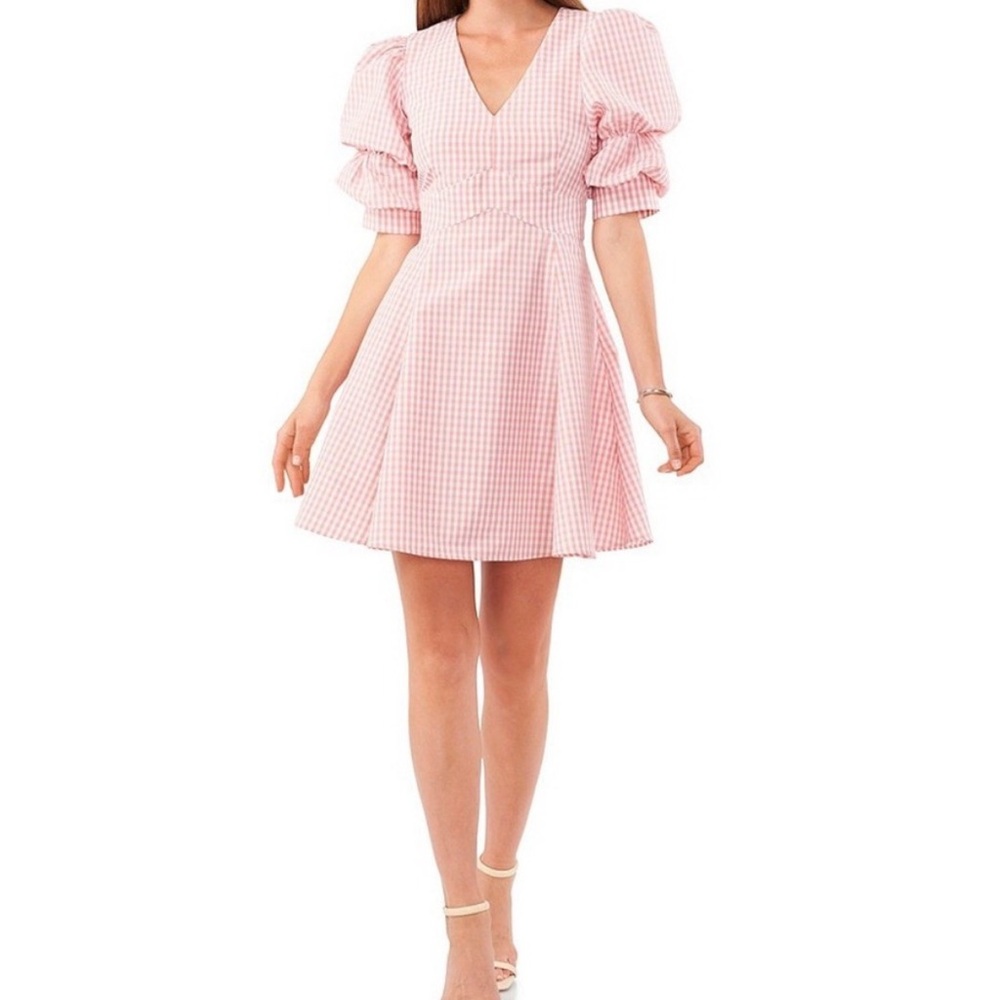 1. State Pink Gingham Bubble Sleeve Dress NWT
